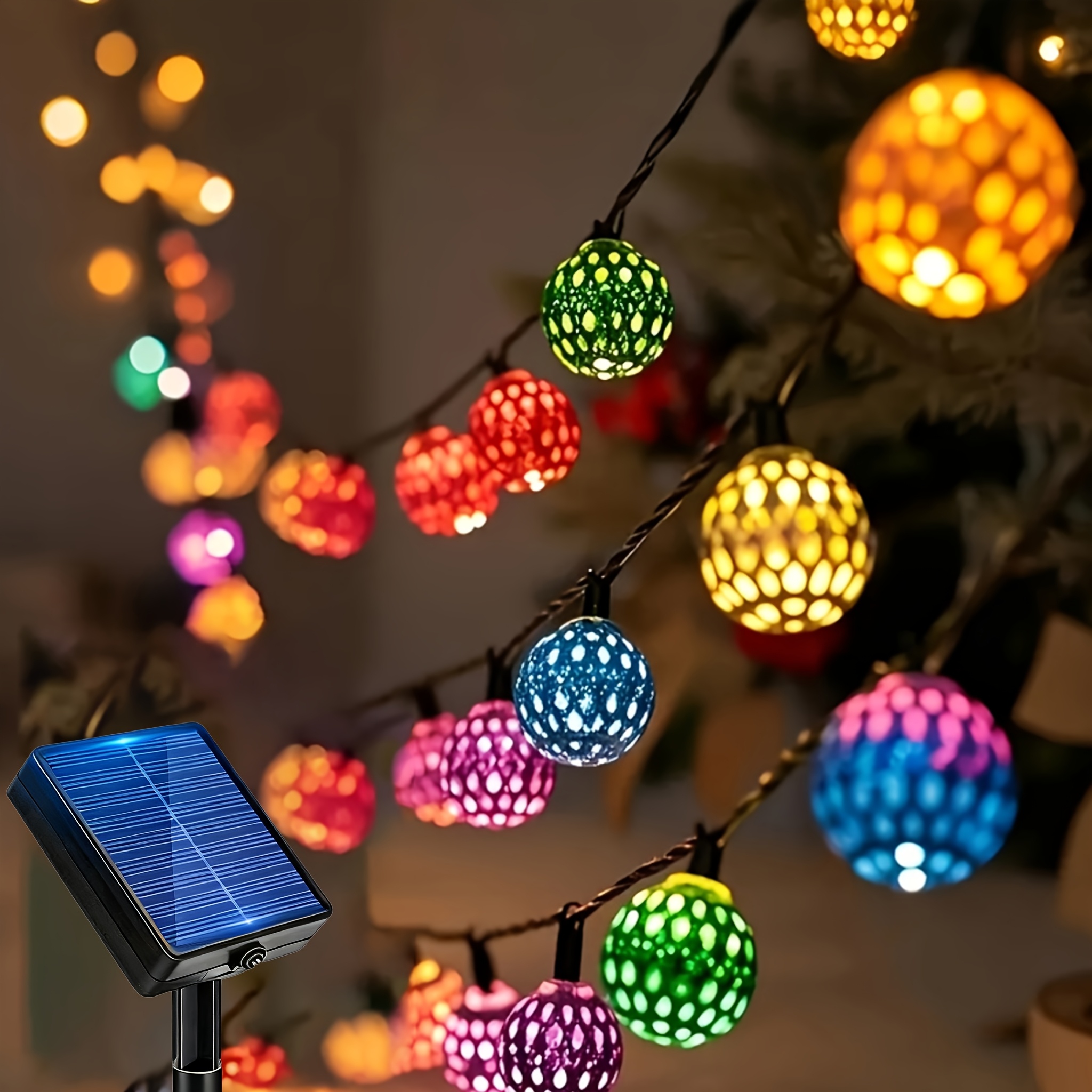 TEMU Moroccan Solar String Lights, 5 Meters Long, 20 Leds, Colorful Moroccan Fairy Lights, Suitable For Gardens, Patios, , Christmas Trees, Outdoor