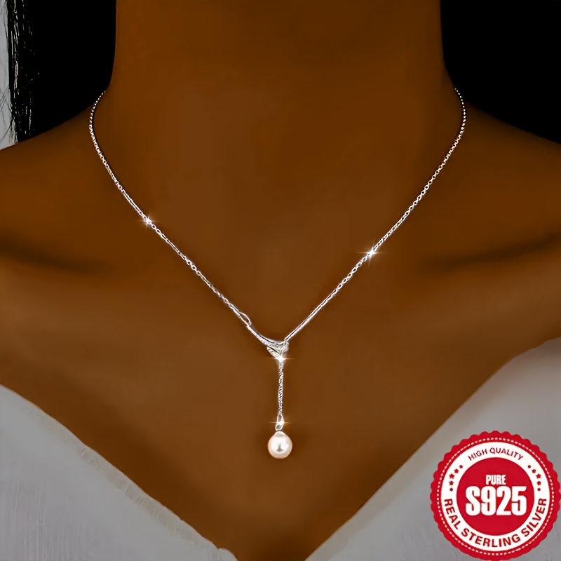 925 Sterling Silver Imitation Pearl Women's Necklace Shaped - Hypoallergenic, Durable, Long-lasting, Perfect for Mother's Day Gifts or Daily Accessories, with Elegant and Exquisite Design