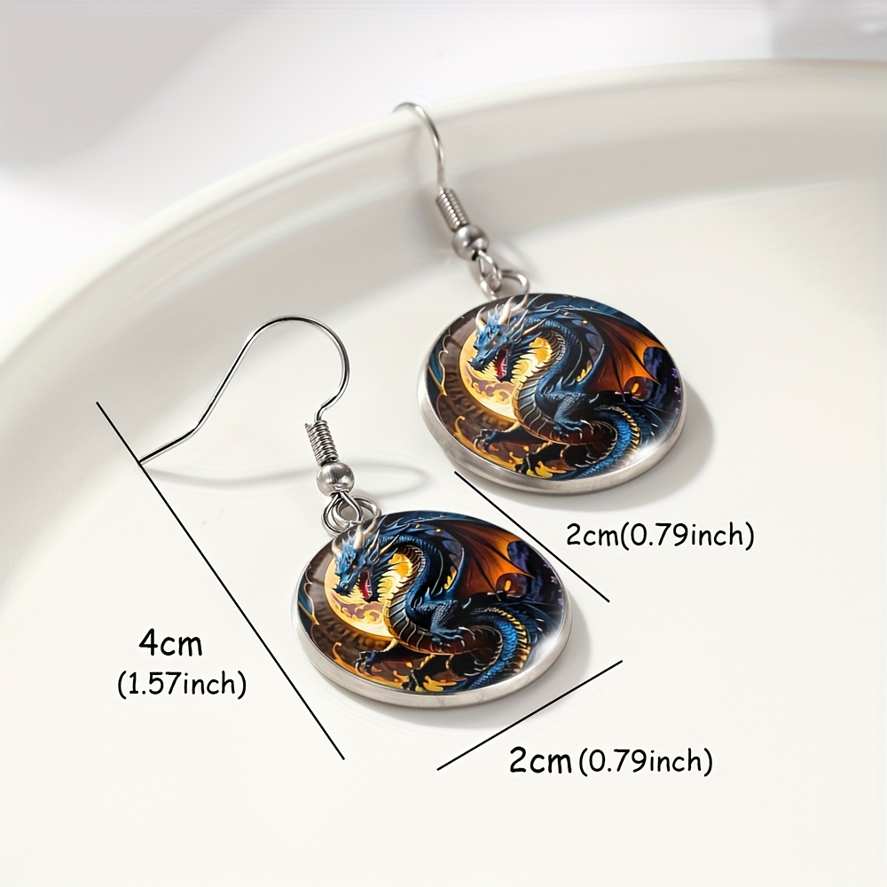 Trendy Blue Dragon-Shaped Round Gem Hook Earrings