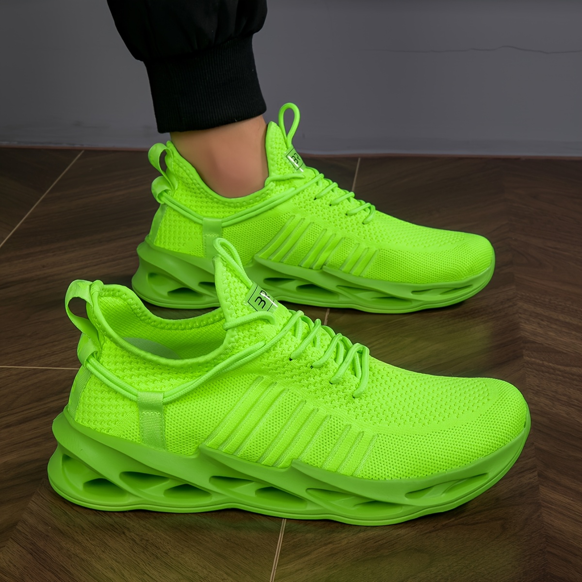 mens solid color knitted sneakers lace sole platform casual shoes