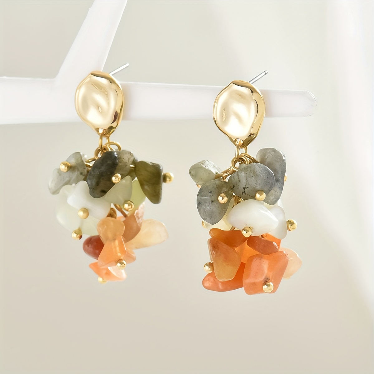 

Boho Chic Natural Gemstone Cluster Earrings, Retro Countryside Style, Fashion Vintage Dangle Jewelry For Women, Perfect For Daily Wear & Holiday