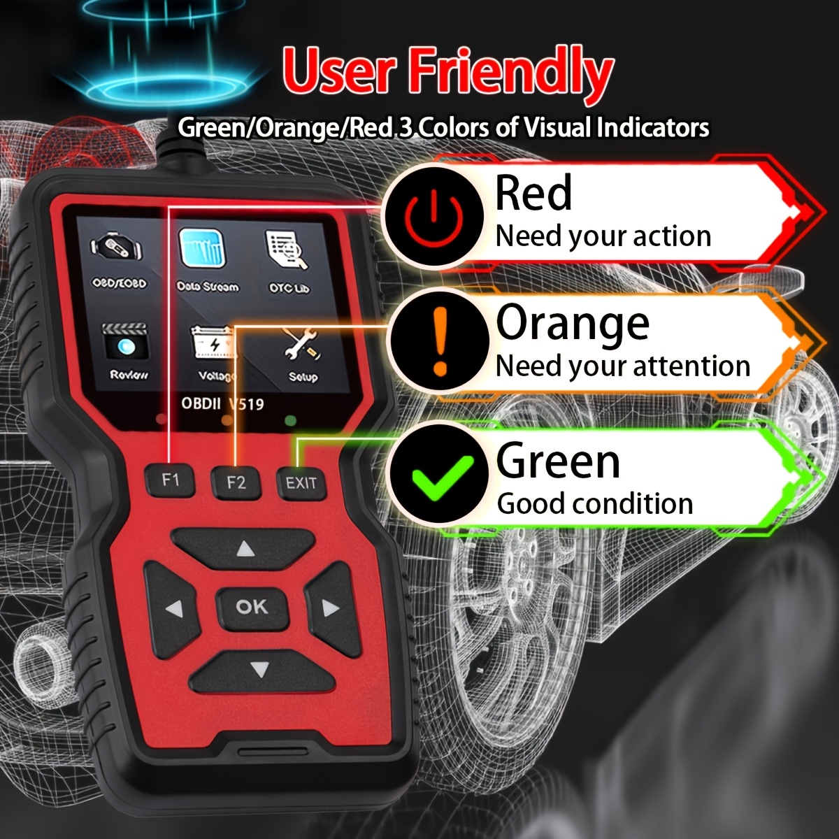 professional car scanner diagnostic tool suitable for reading vehicle codes clearing fault codes 35901 trouble code library real time oxygen sensor tester battery voltage reading mode 6 8 detection Product details 3