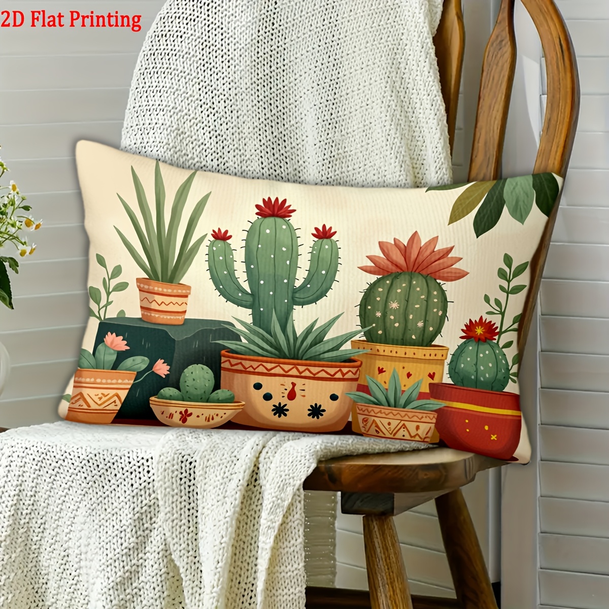TEMU 2D Flat - 1 pz. per cuscino piatto 2D | Design con pianta di cactus in vaso, stampa su entrambi i lati, poliestere, lavabile in lavatrice,
