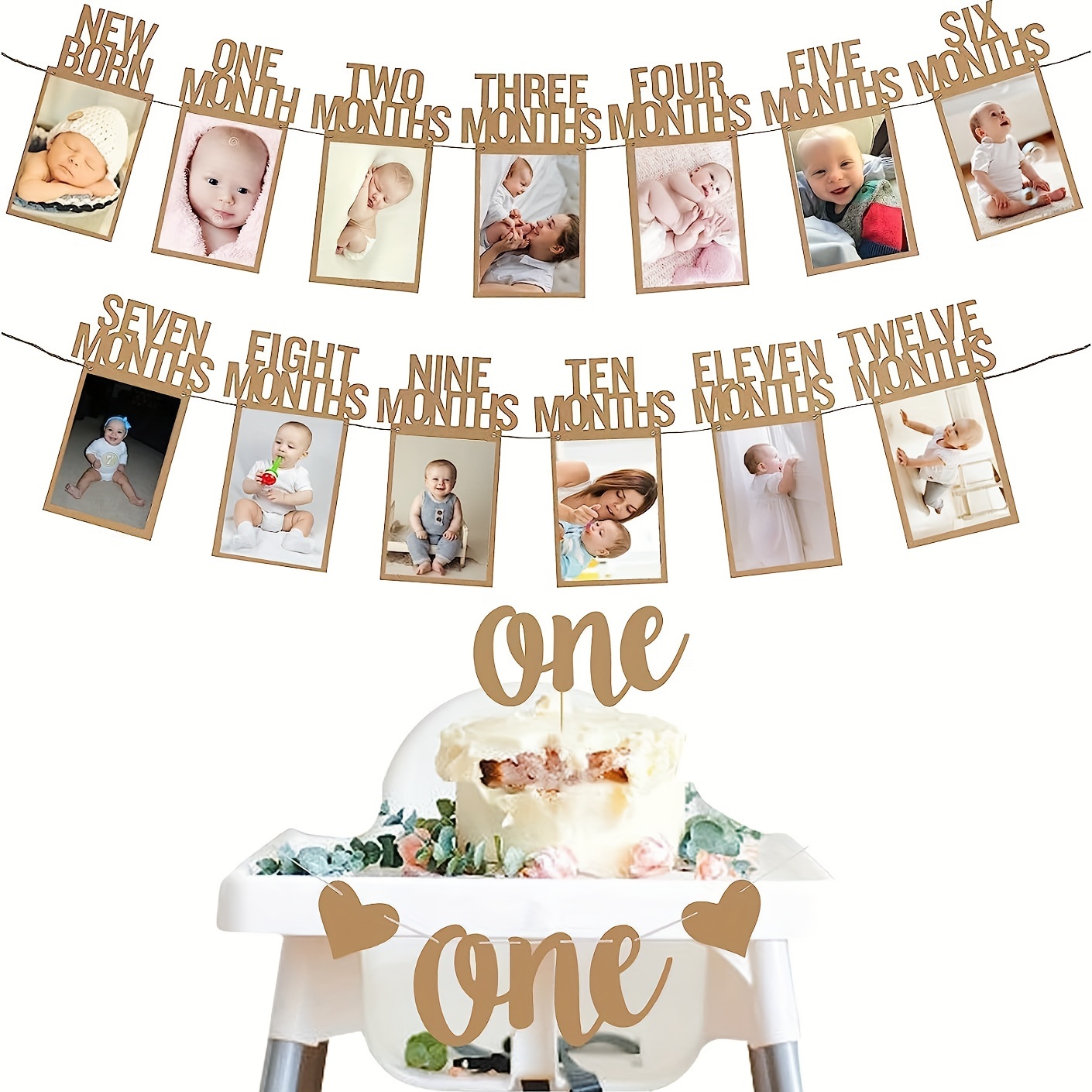 one year milestone photo banner celebrate your babys first year with this adorable cardboard banner perfect for room decorations details 0