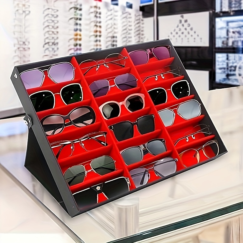 

18 Sunglasses Organizer Sunglasses Eyeglass Jewelry Organizer Suitable For Women Men Storing Sunglasses Bracelets Watches (+red)