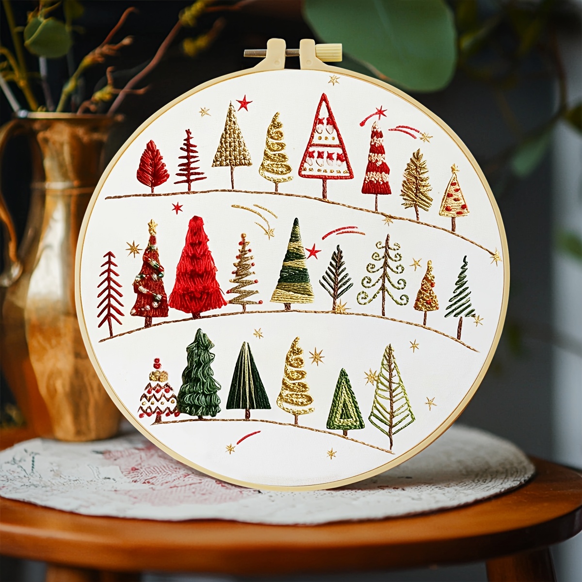 TEMU Kit de broderie, 20X20Cm/7.9X7.9 pouces, Beau sapin de Noël, Kit de broderie fait main, Convient aux débutants adultes, Inclut toile, manuel,