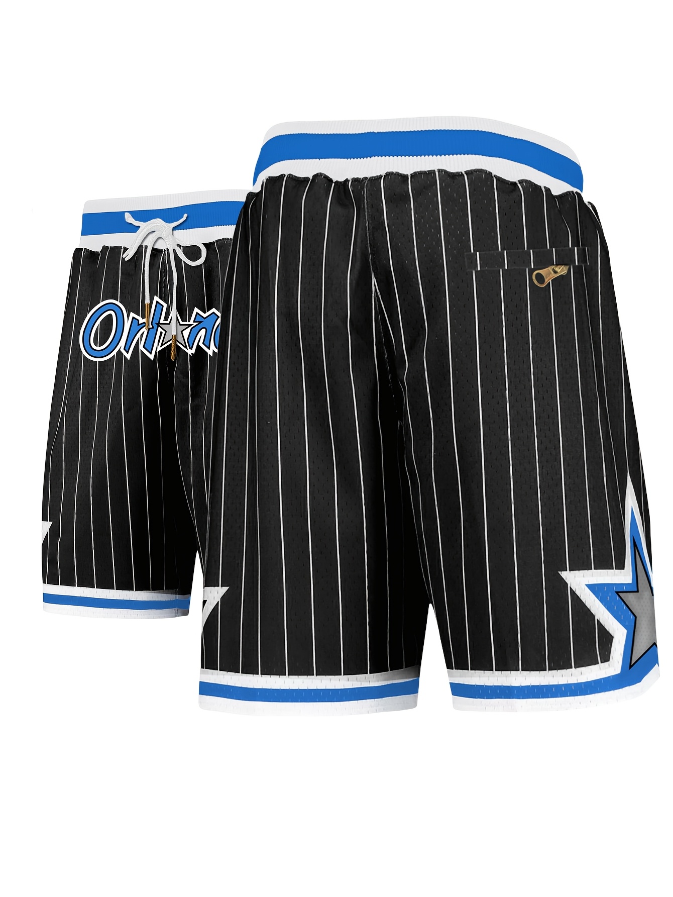 Men'S Orlando Black Basketball Shorts Pockets Retro Mesh Embroidered Quick Dry Breathable Sweatpants for Party Festival Gift