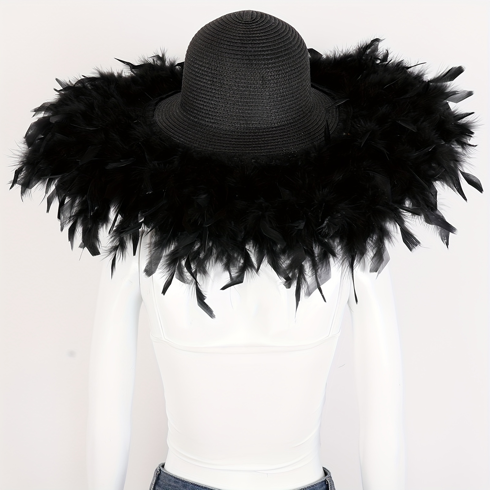 gothic style black feathered wide brim hat victorian Temu Bahrain