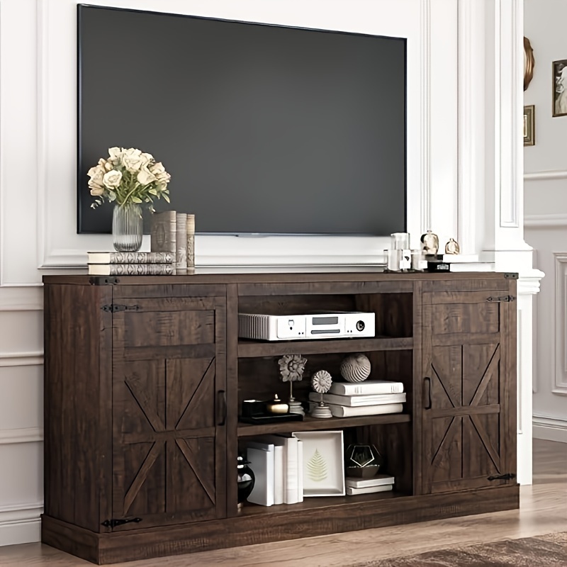 

66" Farmhouse Tv Stand With Power Outlets For 75 65 Inch Tvs, 33" Tall Entertainment Center With Storage Cabinets W/adjustable Shelves, Rustic Large Console For Living Room, Brown The Store