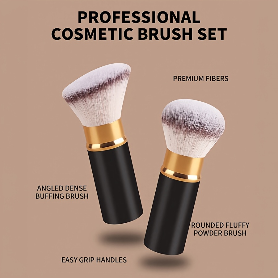TEMU Set de 2 pinceaux de maquillage : pinceau pour poudre libre et pinceau à à joues. Poils doux et duveteux qui ne captent pas . Pinceaux à tête
