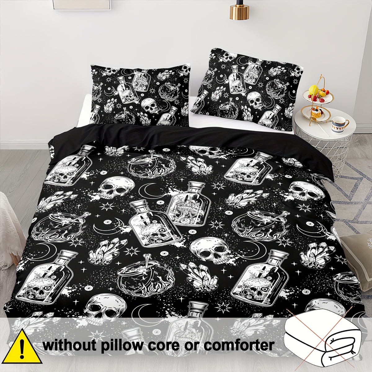 TEMU Parure de couette 2/3 pièces Halloween , Douce et Confortable, Parure de lit avec couette imprimée , Cadeau d'Halloween, Décoration de chambre