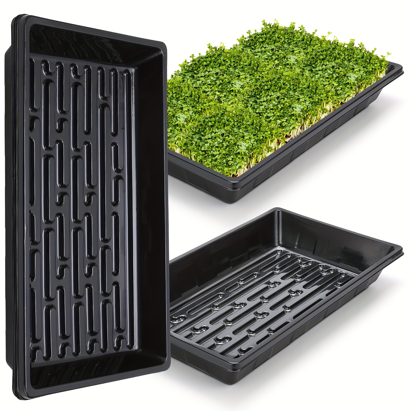 

5 Packs/10 Packs, Plant Growing Trays Without Drain Holes, Durable Black Plastic Trays For Plants, Growing Trays Seedling Plant Germination Starter Tray Transplant Fodder Flats
