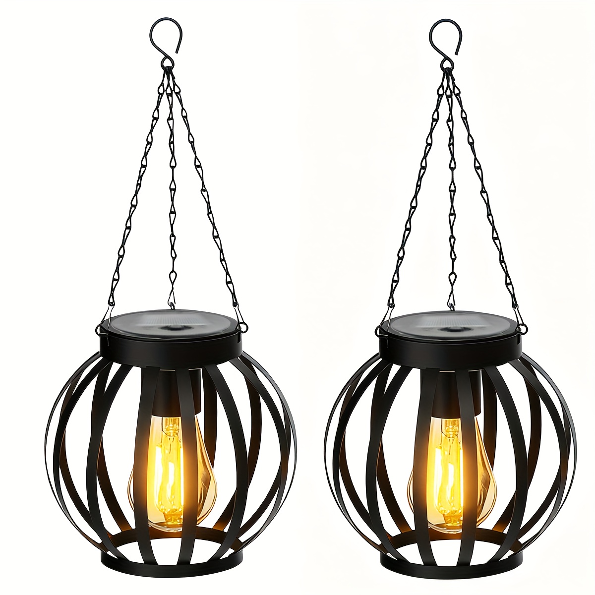 E-shop Set mit 2 solarbetriebenen Vintage-Eisenlaternen zum Aufhängen im Freien, automatisches Ein- und Ausschalten mit warmem Licht, für Garten,