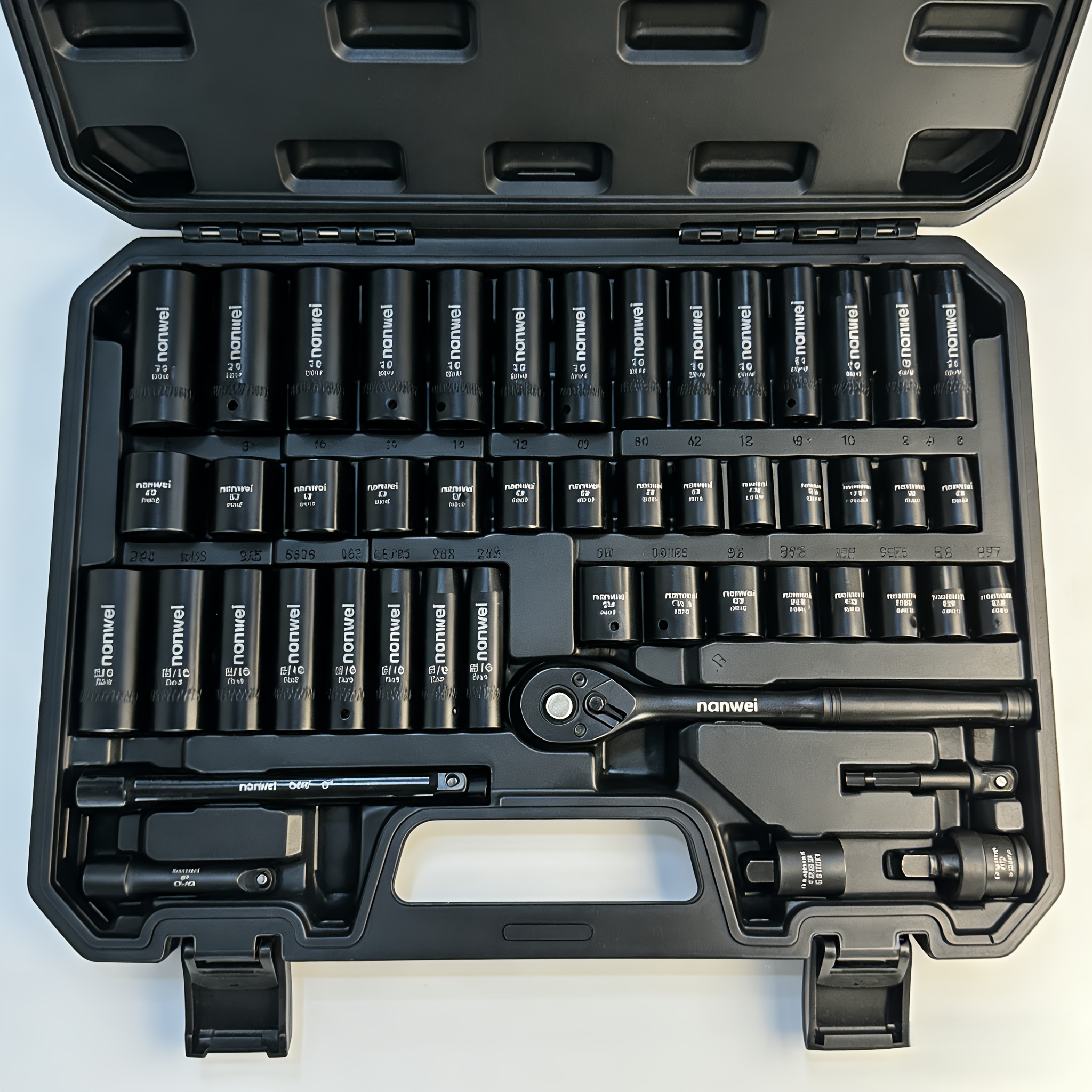 92 50 15pcs 3 8 inch drive impact socket set metric   mm sae 5 16 3 4 inch   cr v material with adapter ratchet handle and storage box professional maintenance   set a   for daily use and as a gift