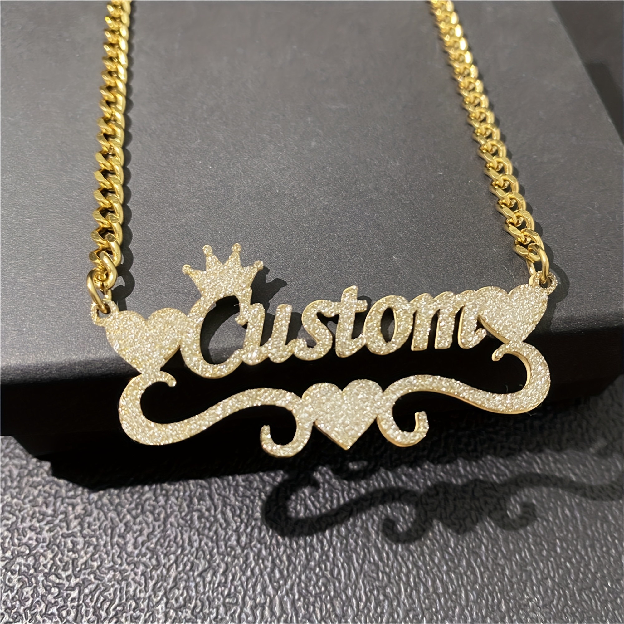Personalized Bling Name Necklace with, Heart Custom Name Necklace, Script  Name Necklace Dainty Nameplate Pendant Necklace for Women Birthday Gifts, Cu
