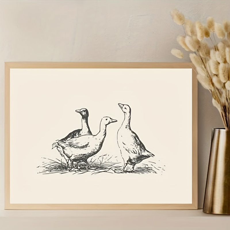 

1pc Vintage Duck Sketch Canvas Print, Farmhouse Country Style Frameless Wall Art For Rustic Home Decor