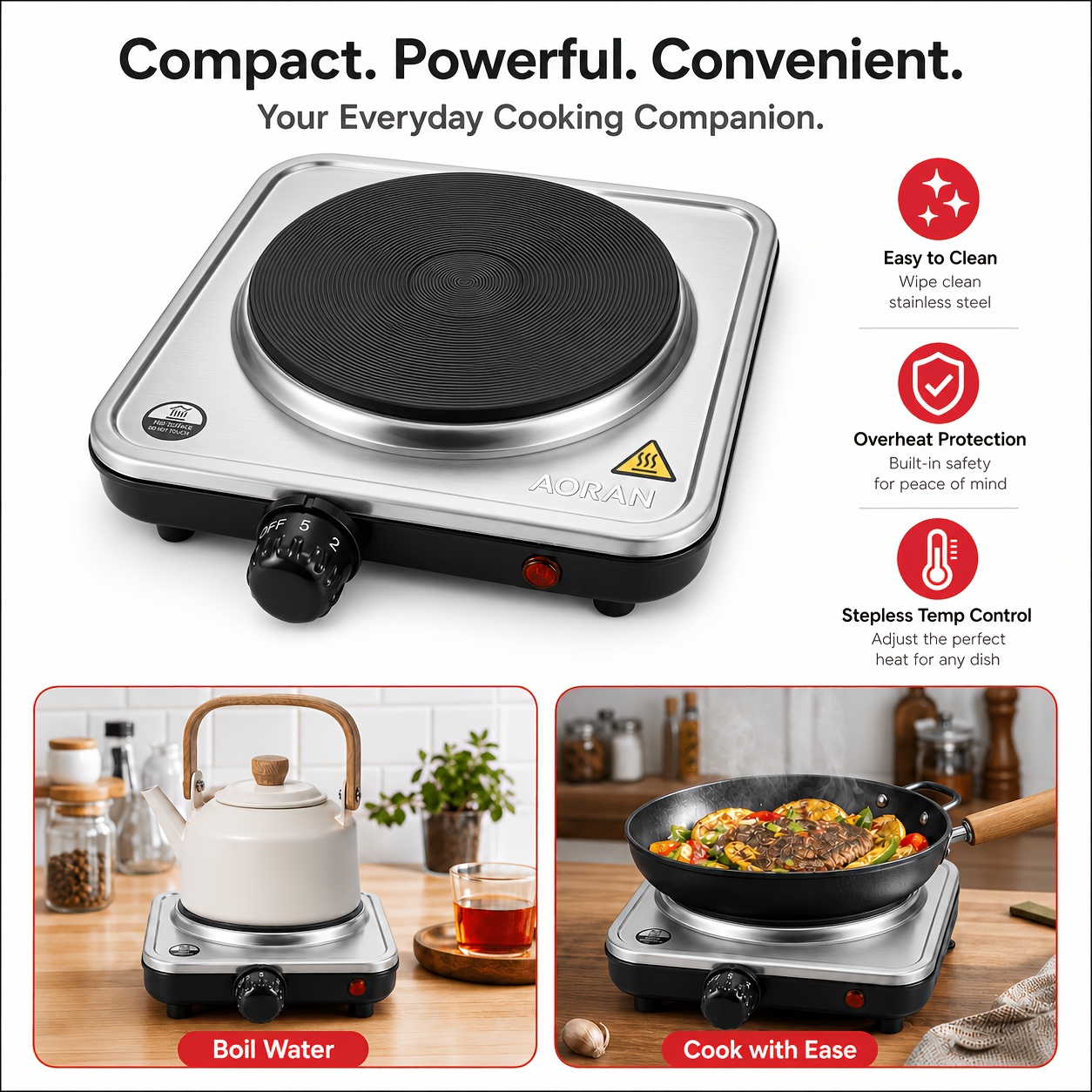 TEMU Portable Electric Hot Plate Single Burner With Adjustable Temperature Control & 5 Settings - Compact Suitable For Kitchen, Camping, Rv, Travel,
