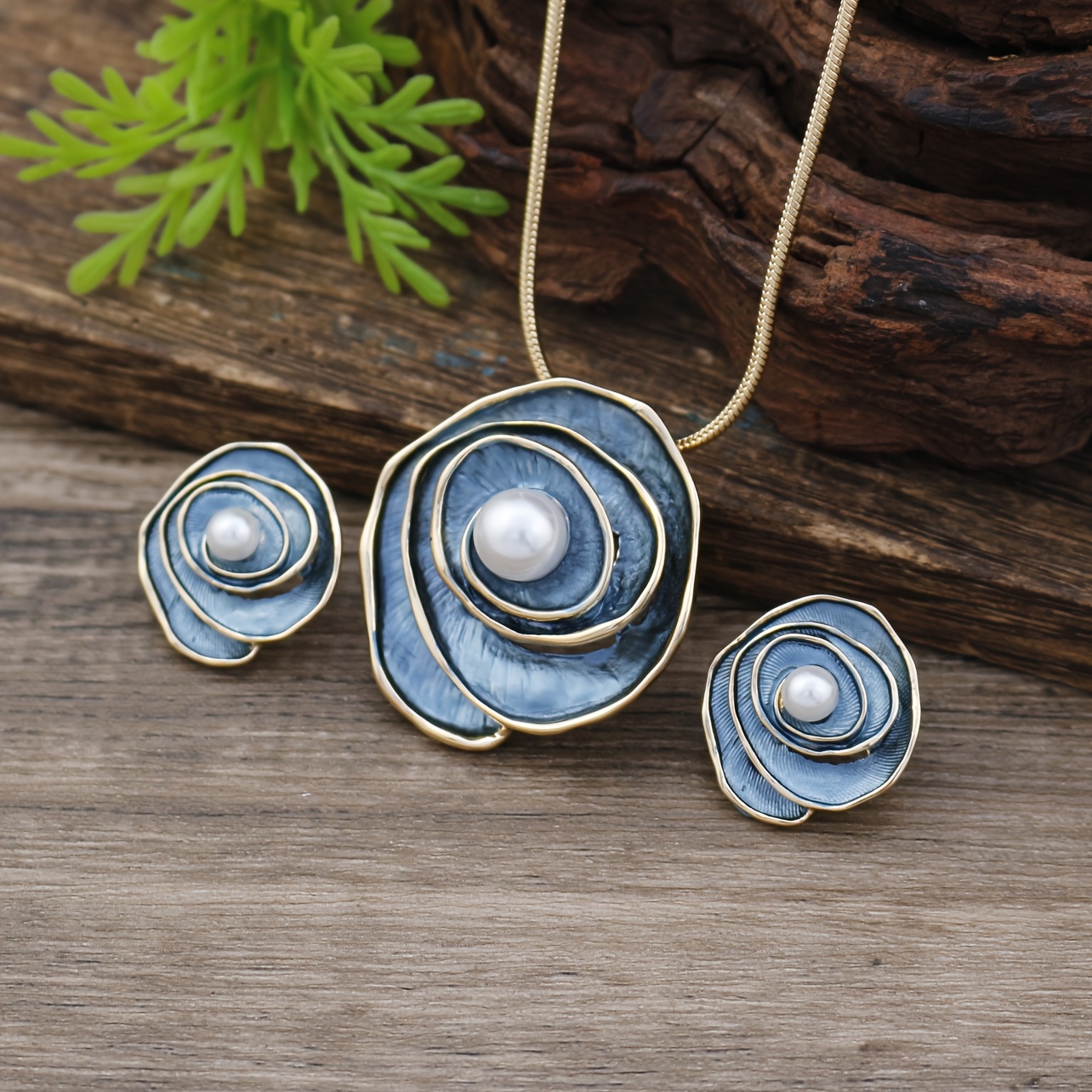 TEMU Chamomile Rose Pendant Necklace And Earrings 3pcs Set, Bohemian Inlaid Pearl Jewelry Set, Versatile Jewelry, Perfect Thanksgiving, Christmas