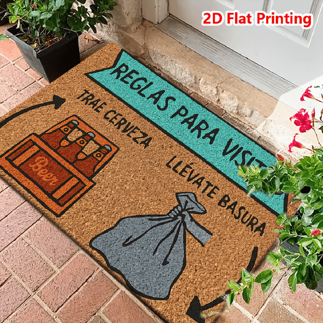 TEMU [Producto] [Flanela y Material de Esponja de 1 cm de Grosor] 1pc Alfombra de Bienvenida | Reglas para Invitados Cerveza la Basura a la Cestilla,