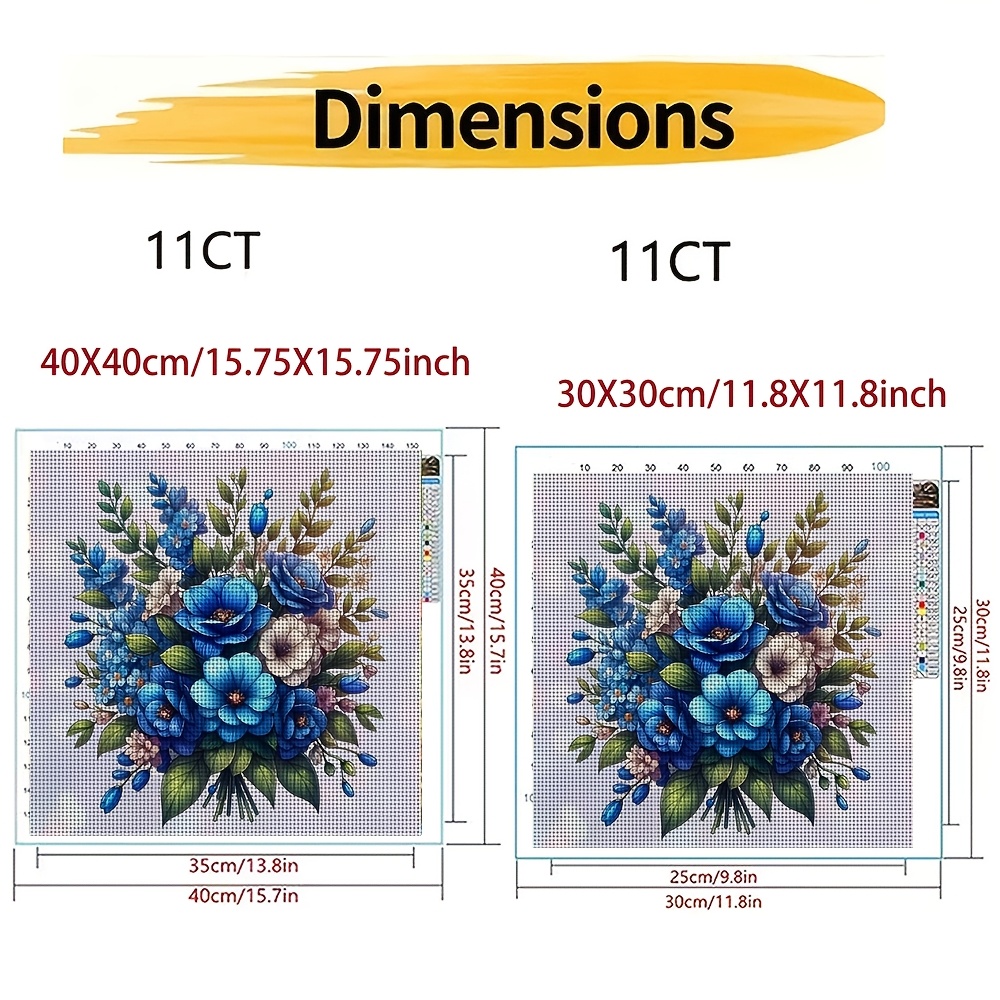 Frameless Cross Stitch Print Kit, Exquisite Blue Bouquet
