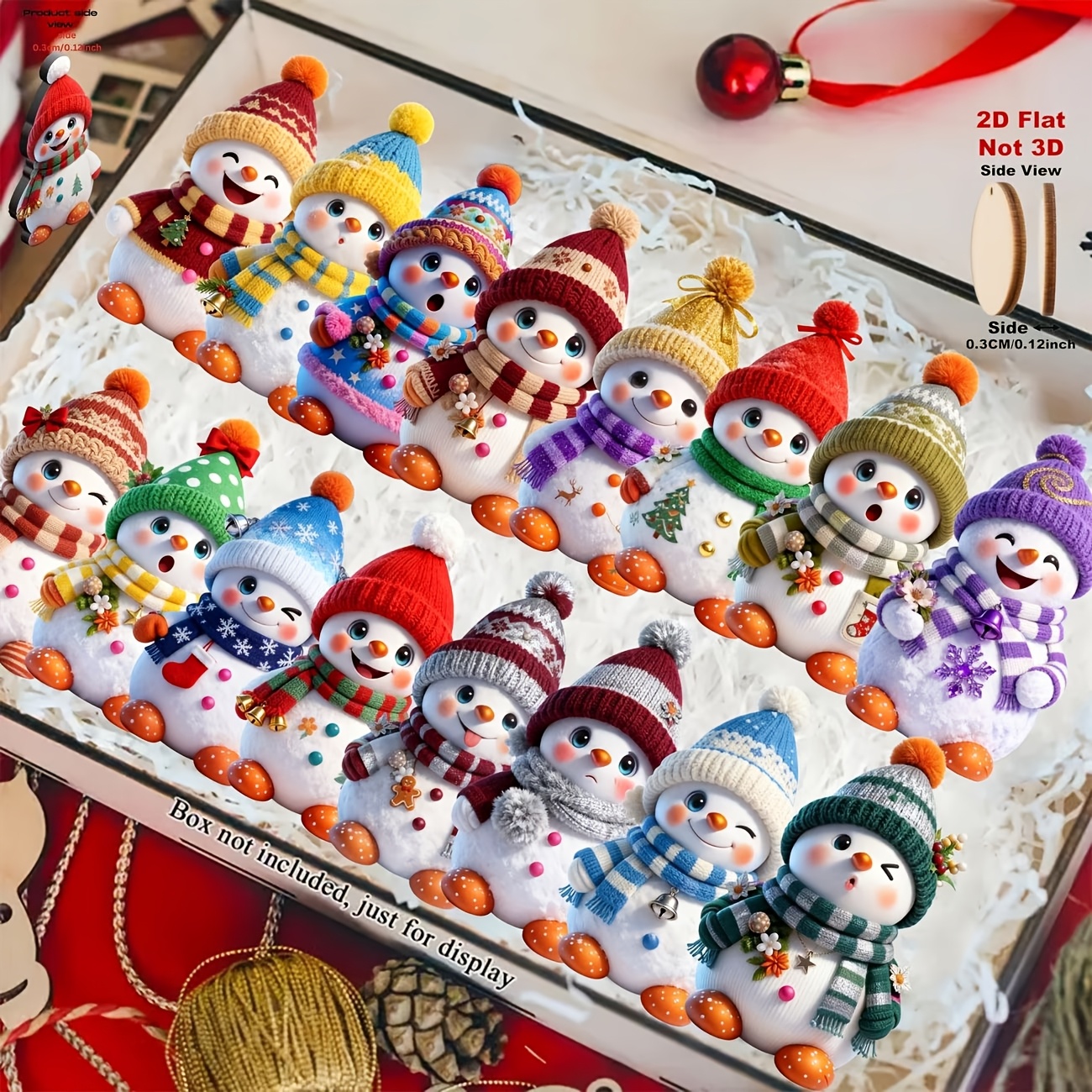 Image of 16pcs 2d Flat Wooden Christmas Snowman Ornament Set, Christmas Tree Hanging Decorations, Christmas Decorations, Festive Celebration Hanging Decorations, Christmas Decoration/gift Decoration
