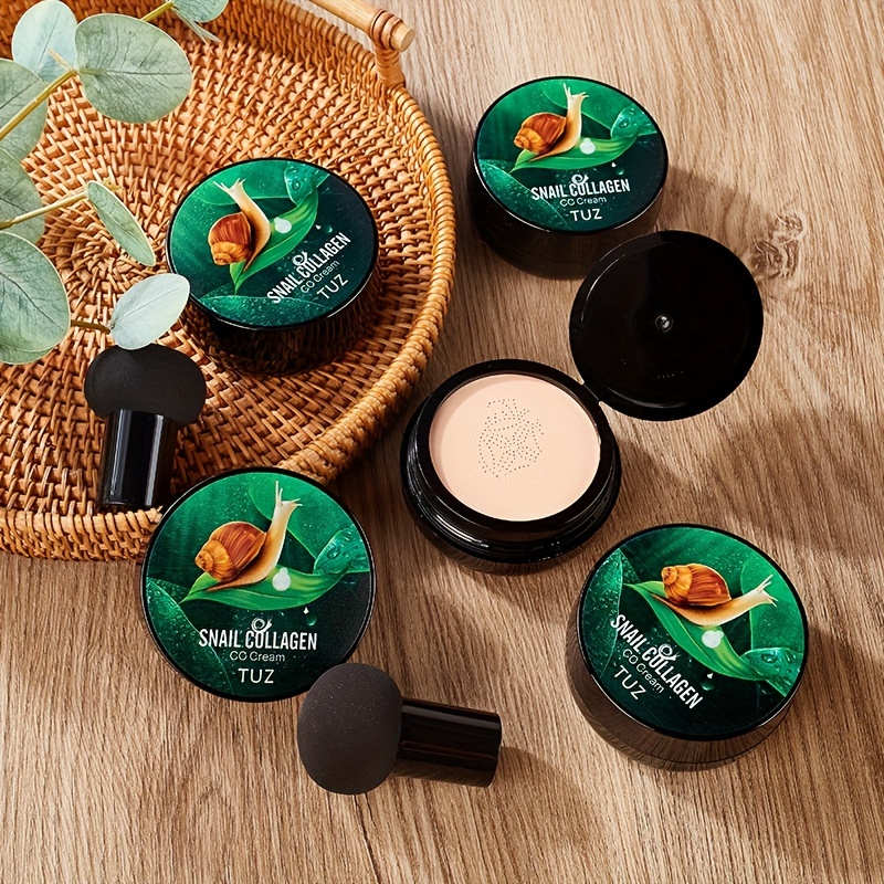 [Snail Collagen Cream] Waterproof Long-Lasting Snail Collagen Cc Cream Mushroom Head Air Cushion Bb Cream, Face Concealer Air Cushion Cream, Moisturizing Foundation Cream