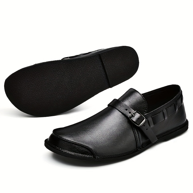 Men'S Retro-Style Slip-On Loafers, Featuring a Solid Color Ultra-Fine Microfiber Upper, Rubber Sole, Round-Toe Casual Business Shoes, Suitable for All Seasons with Decorative Buckle Design for a Classic Vintage Look, Comfortable PU Insole