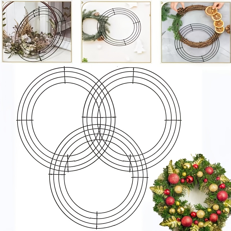 TEMU 3pcs 10-inch Green Metal Wreath Frames, Metal Floral Craft Supplies, Round Wreath Making Rings, For Halloween Christmas Thanksgiving New Year
