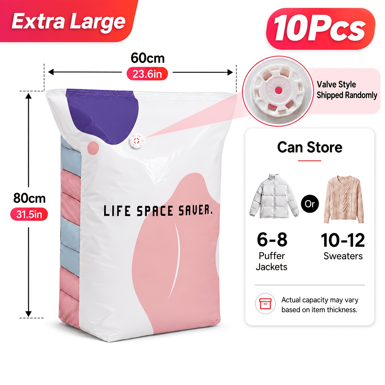 TEMU 10pcs Extra-large Compression Bags, Press-to-seal, Pump-free Heavy-duty Vacuum Bags, Space-saving, Suitable For Clothing, Blankets, Travel,