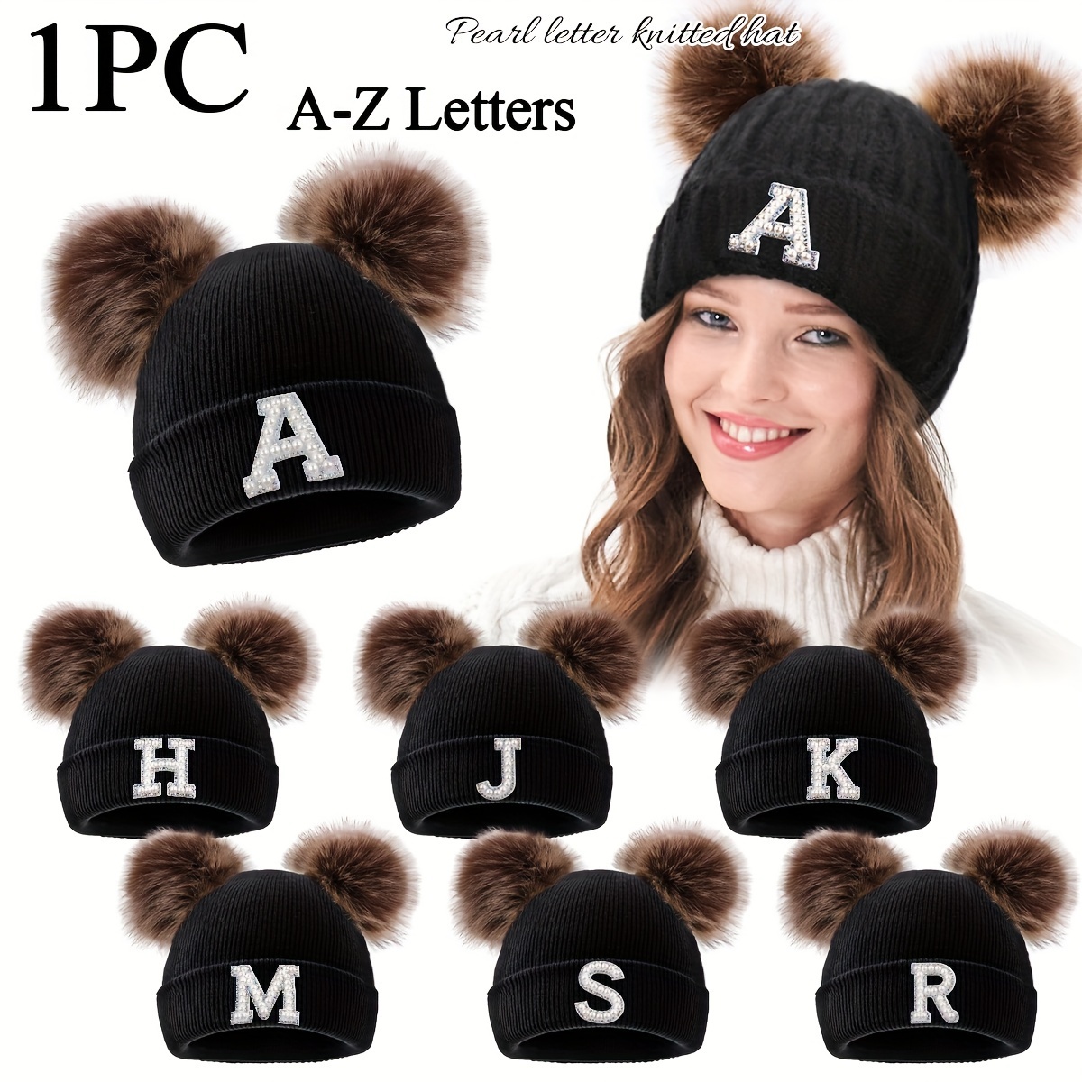 

Chic Women's Pearl Letter Knit Beanie With - Stretchy, Warm & Breathable For Fall/, Perfect Gift Idea