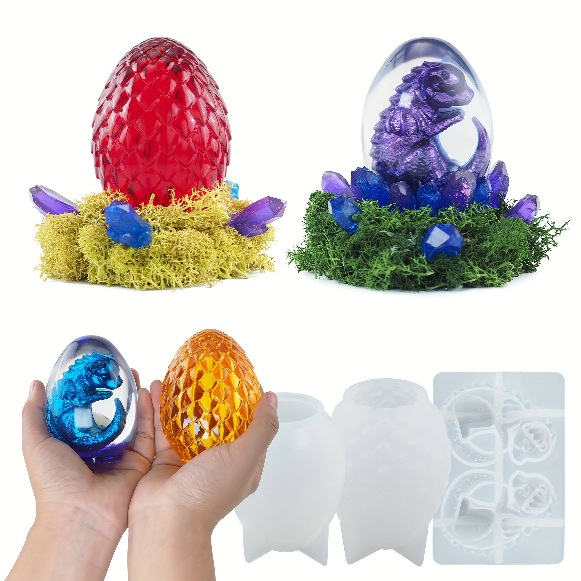 

versatile" 3-in-1 Dragon Egg Resin Molds For Candle Making, Dinosaur Figurines & Jewelry Crafting - Silicone Casting Kit
