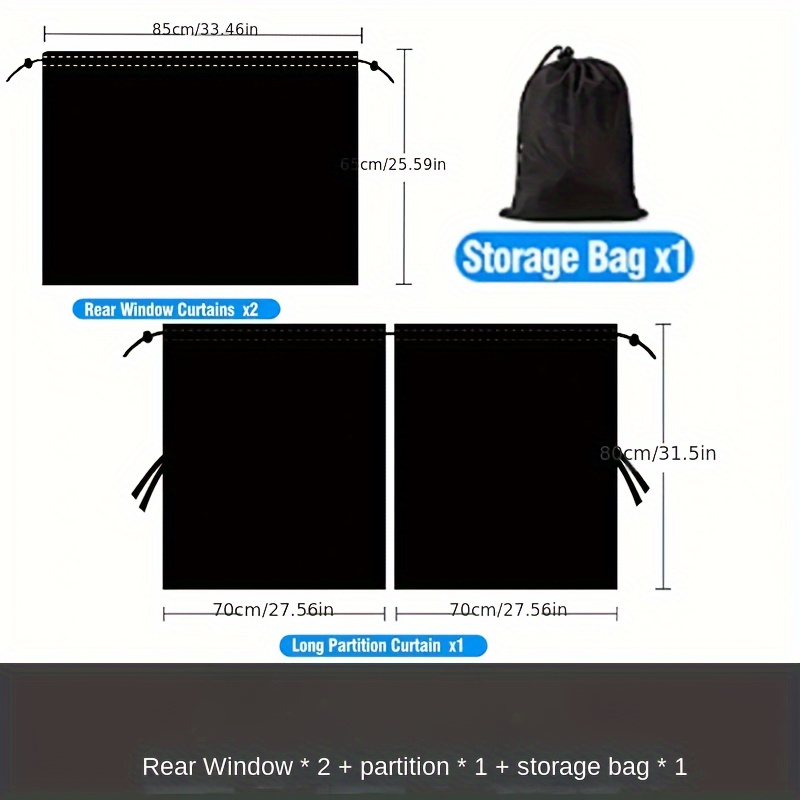 TEMU 99% Light Blocking Car Curtains, 1 Rear Seat Divider Curtain And 2 Rear Side Window Curtains, Car Curtains For Windows, Wide Sedan Suv Sunshade Covers (extra Large Car Curtains 3pcs)