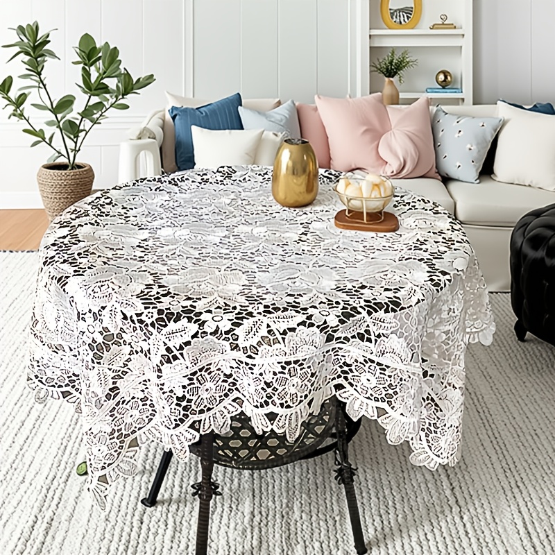 TEMU Halloween, Christmas, European-style Embroidered Tablecloth With Lace And Hollow , Suitable For Home Decor, Weddings, Afternoon Tea, And
