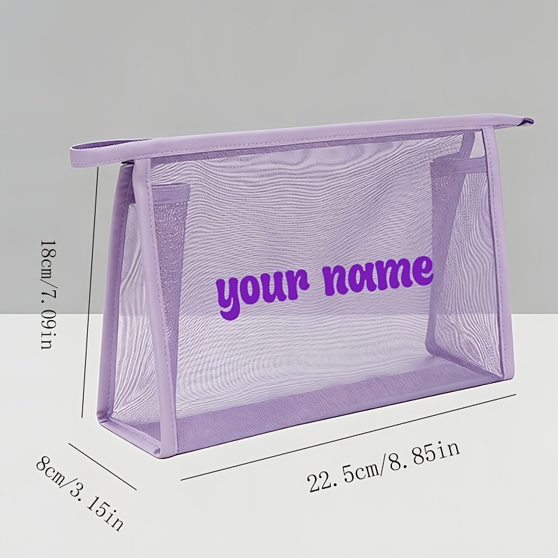 TEMU Custom Purple Mesh Bag Toiletry Organizer, Transparent Mesh Cosmetic Bag, Multi-functional Travel Portable Bag, Handbag, Lipstick And Skincare