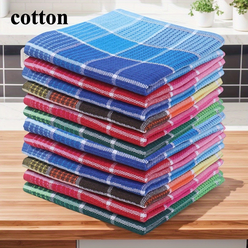 6/12pcs Premium Dishcloths Set, Multicolor Checkered Kitchen Towels, Waffle Weave Cleaning Cloths, Highly Absorbent Scouring Pads