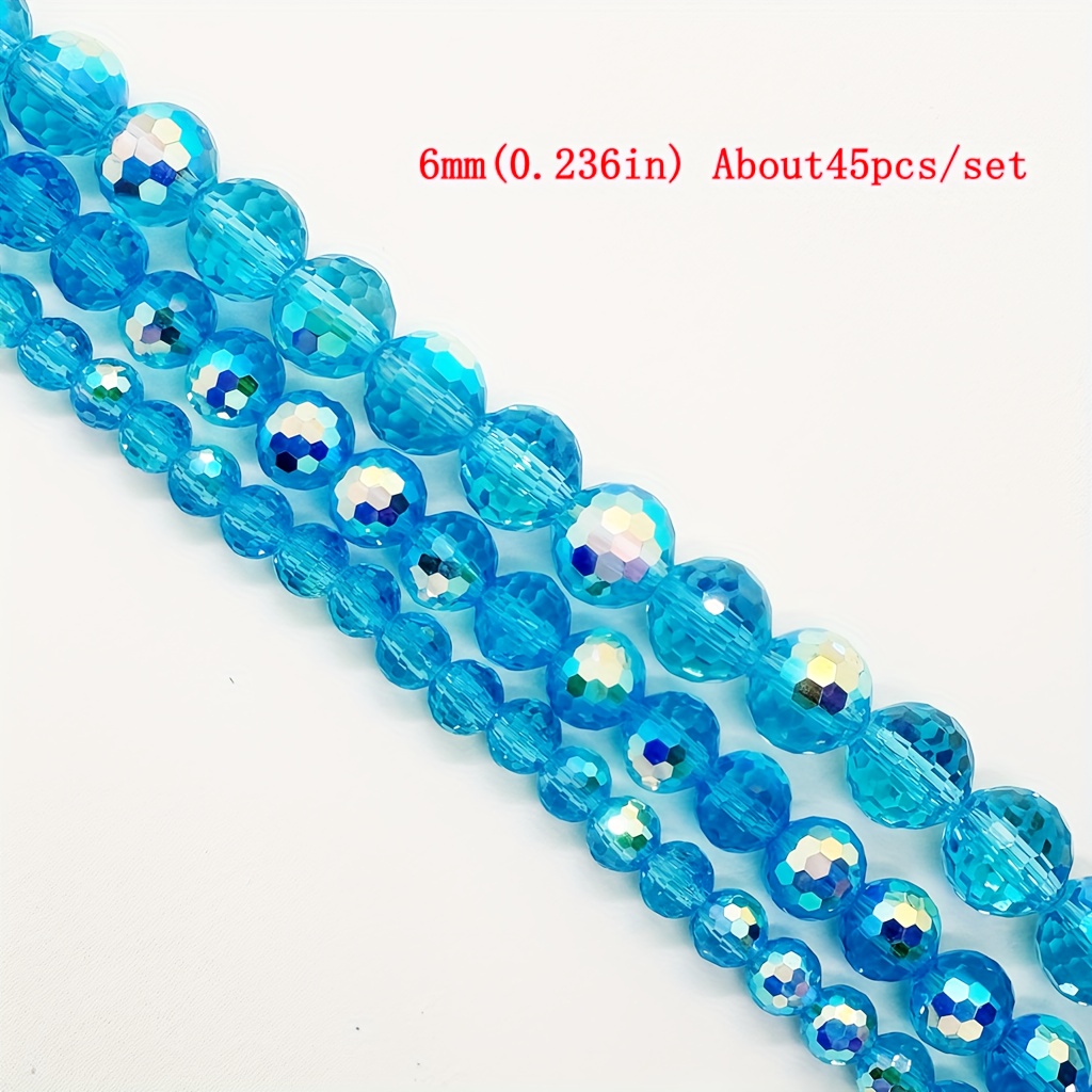 TEMU Perles autrichiennes à 96 facettes, 45/33/33 pièces, bleu transparent couleur AB, 6/8/10 mm, perles d'espacement rondes brillantes, accessoires
