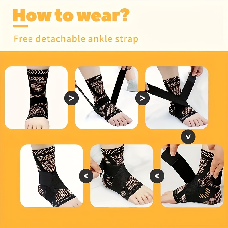 set of 2 adjustable copper ankle supports designed for high   and compression ideal for and fitness features a removable strap breathable nylon fabric and patella tracking for   stability hand wash only Product details 6