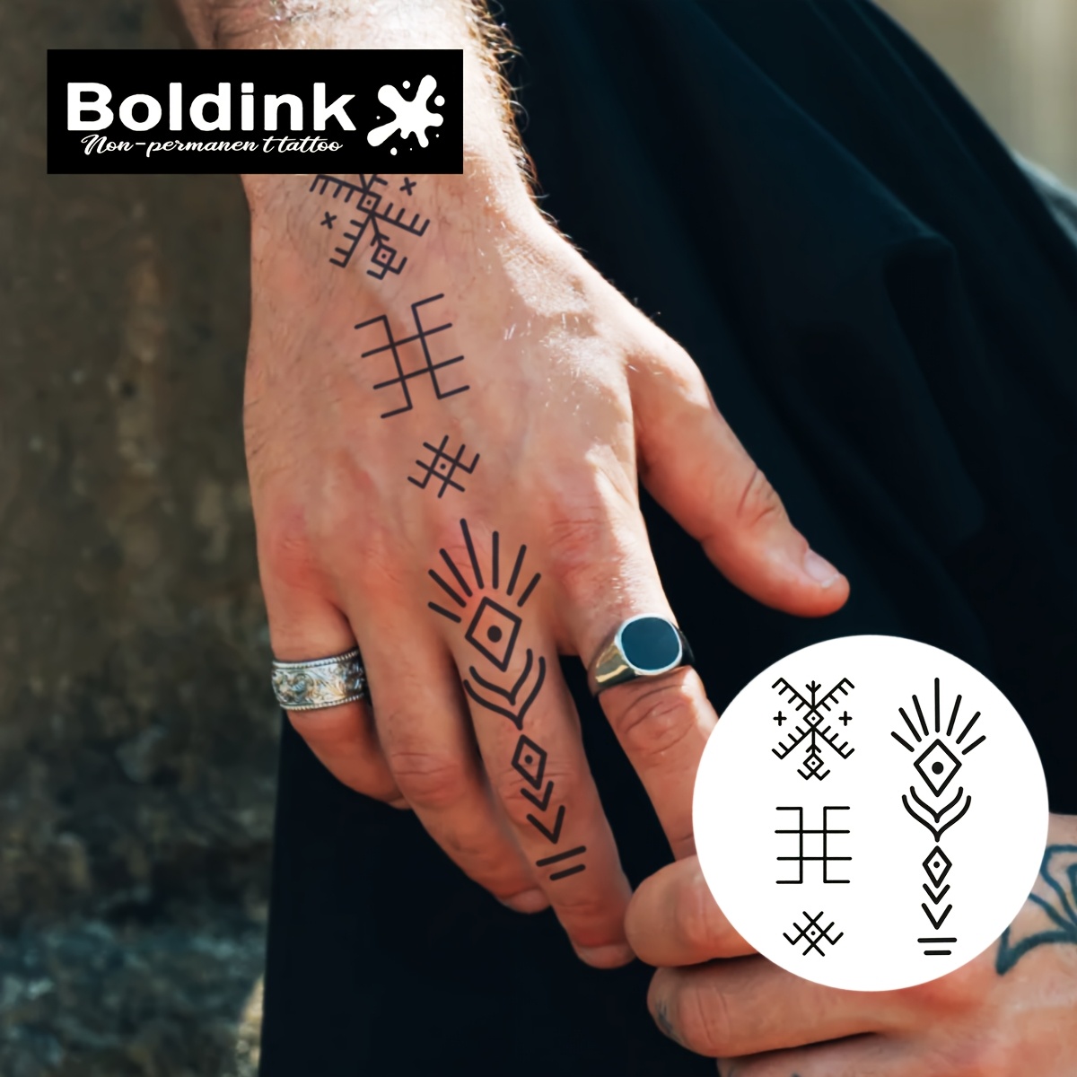 Boldink Non-permanent Tattoo Technology Mysterious Runes Natural Realistic Entry-level True Waterproof Easy-to-use Lasts 1-2 Weeks Interesting