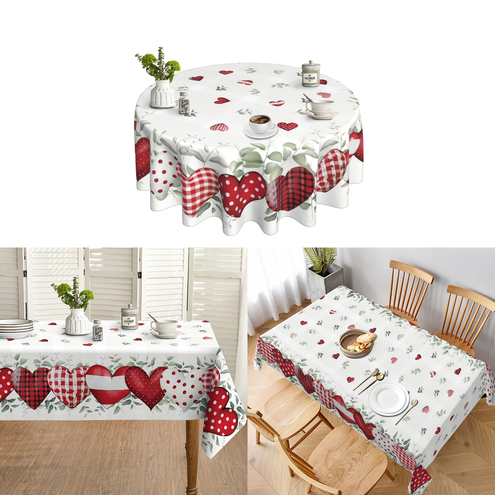 

1pc 's Day Polyester Tablecloth - Red Hearts & , Round - Table For Dining & Decor, Day