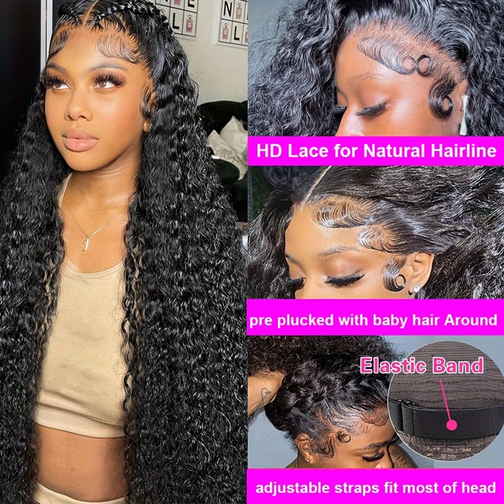 200 density deep wave lace front wigs human hair 13x4 hd transparent lace frontal human hair wigs for women lace wig with baby hair details 3