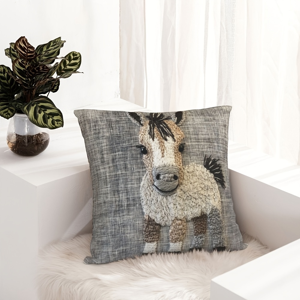 

1pc Throw Pillow Covers 18x18in, Fluffy Pony With Gray Background Pillowcase, Decor Cushion Short Plush Soft Couch Throw Pillows For Office, Home, Bedroom, Living Room