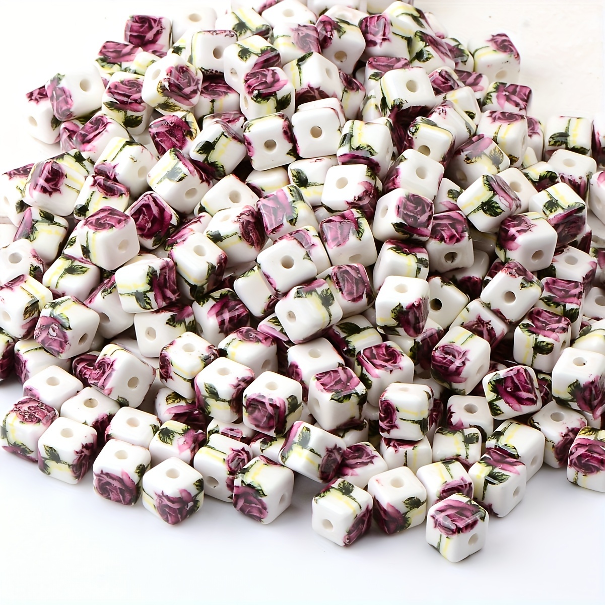 

30pcs Purple Rose Square Beads&bead Assortments For Jewelry Making Kits Diy Bracelet Necklace Earrings Accessories 0.31inches/0.8cm-29g