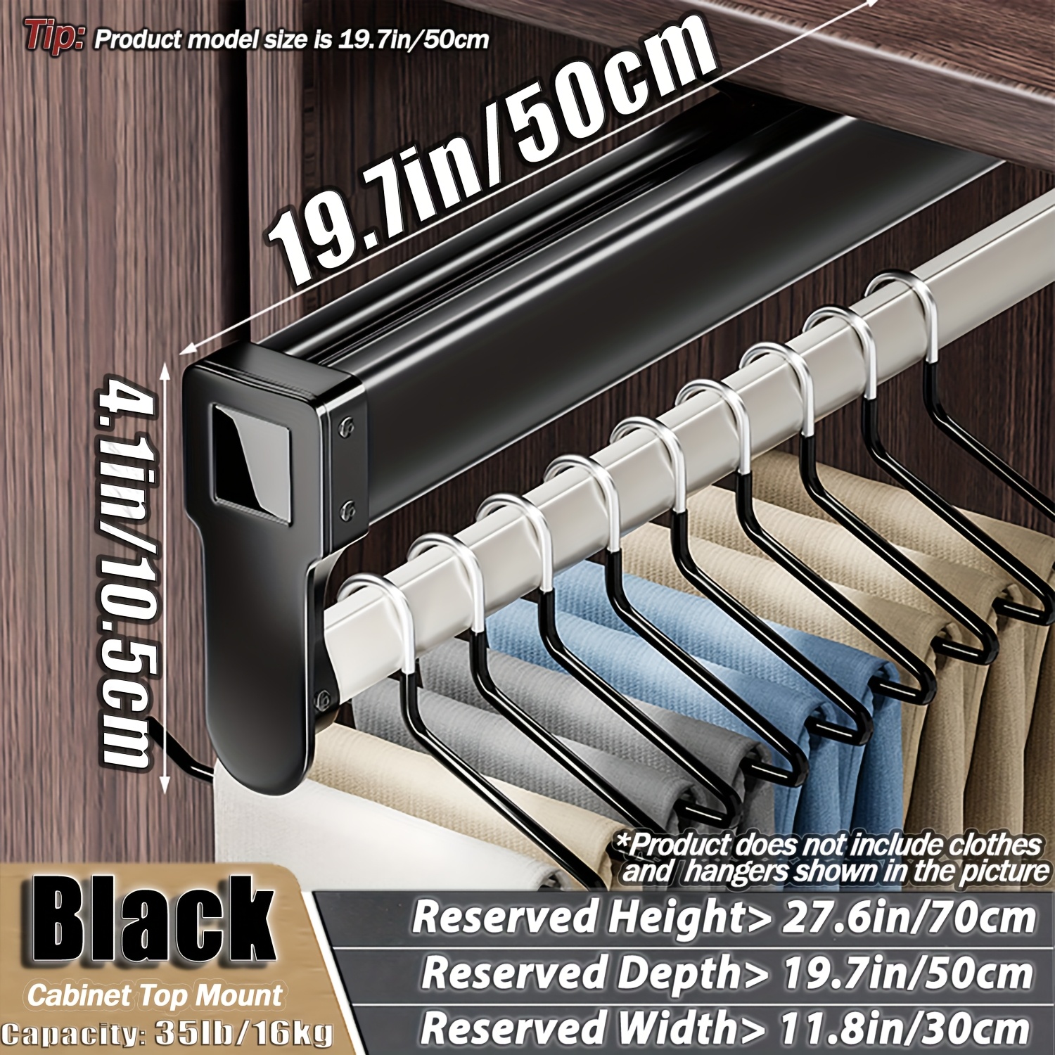 Space- Pull-out Shelf With Adjustable Sliding Pants Hangers, Metallic Lacquered Finish, Suitable For Rooms, 1 Shelf, 35 Lbs/16 Kg Capacity, In Black And White