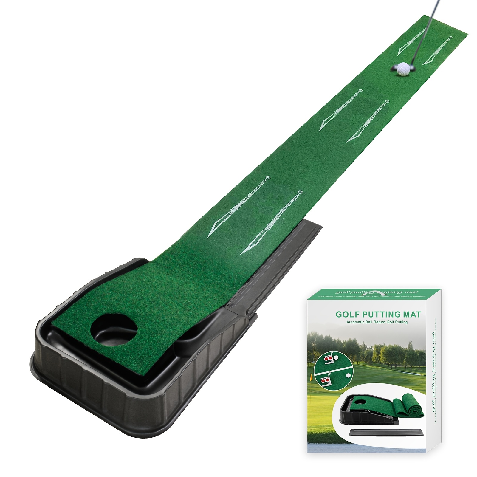 TEMU Crestgolf Golf Putting Mat 87.6'' (222.5cm) Indoor & Outdoor, Automatic Return Track With Return, For Golf Enthusiasts, Golf Beginners, Black Friday