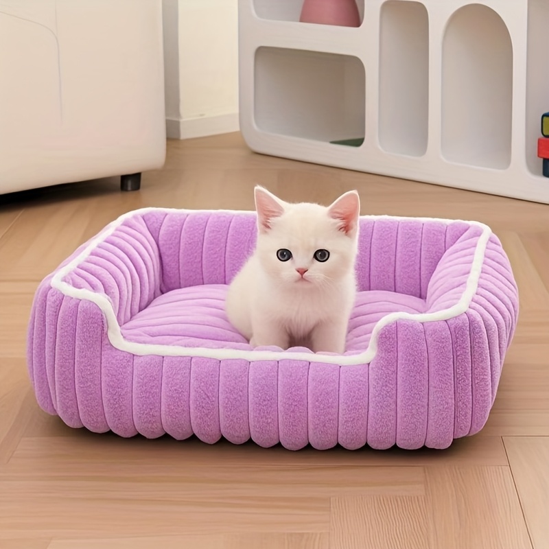 1pc cozy plush pet sofa bed striped polypropylene recliner for   warm     non slip bottom extra small to large breeds beige with white trim durable stylish design pet furniture bed   furniture     furniture durable pet furniture Product details 7