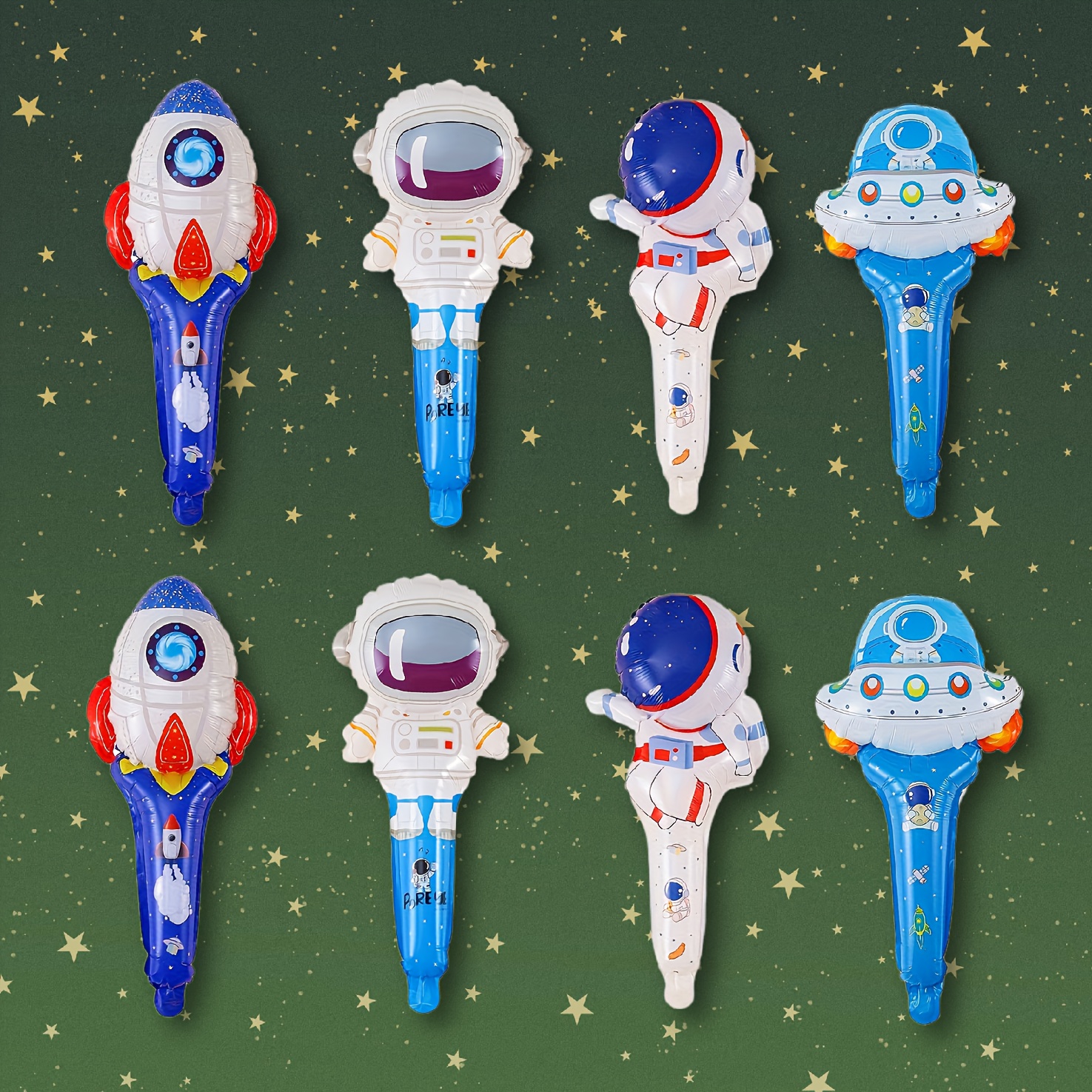 

8-piece Astronaut Foil Balloons With Handheld Sticks - Perfect For Space-themed Birthday Parties & Decorations, Ages 14+