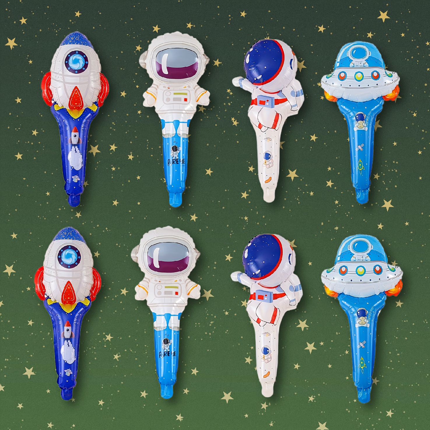 

8pcs Astronaut Foil Balloons With Handheld Sticks - Space-themed Birthday Parties & Decorations, Mixed Colors