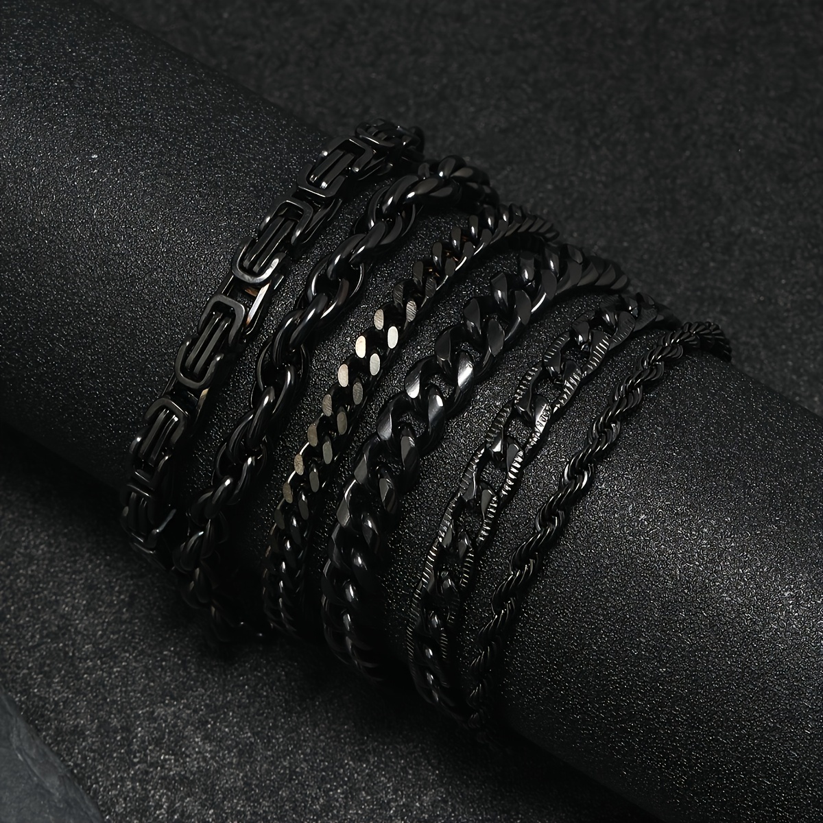 6 unidades de pulsera de acero inoxidable para hombre de enlace cubano, joyería de cadera de franjas negras, gemas de piedra de nacimiento de abril, regalo perfecto para novio y cumpleaños