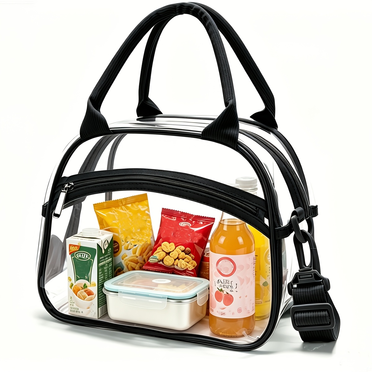 TEMU Single-piece Transparent Crossbody Lunch Bag, Made Of Pvc Material. Durable And Wear-resistant, This Stylish And Portable Food Container Bag Is