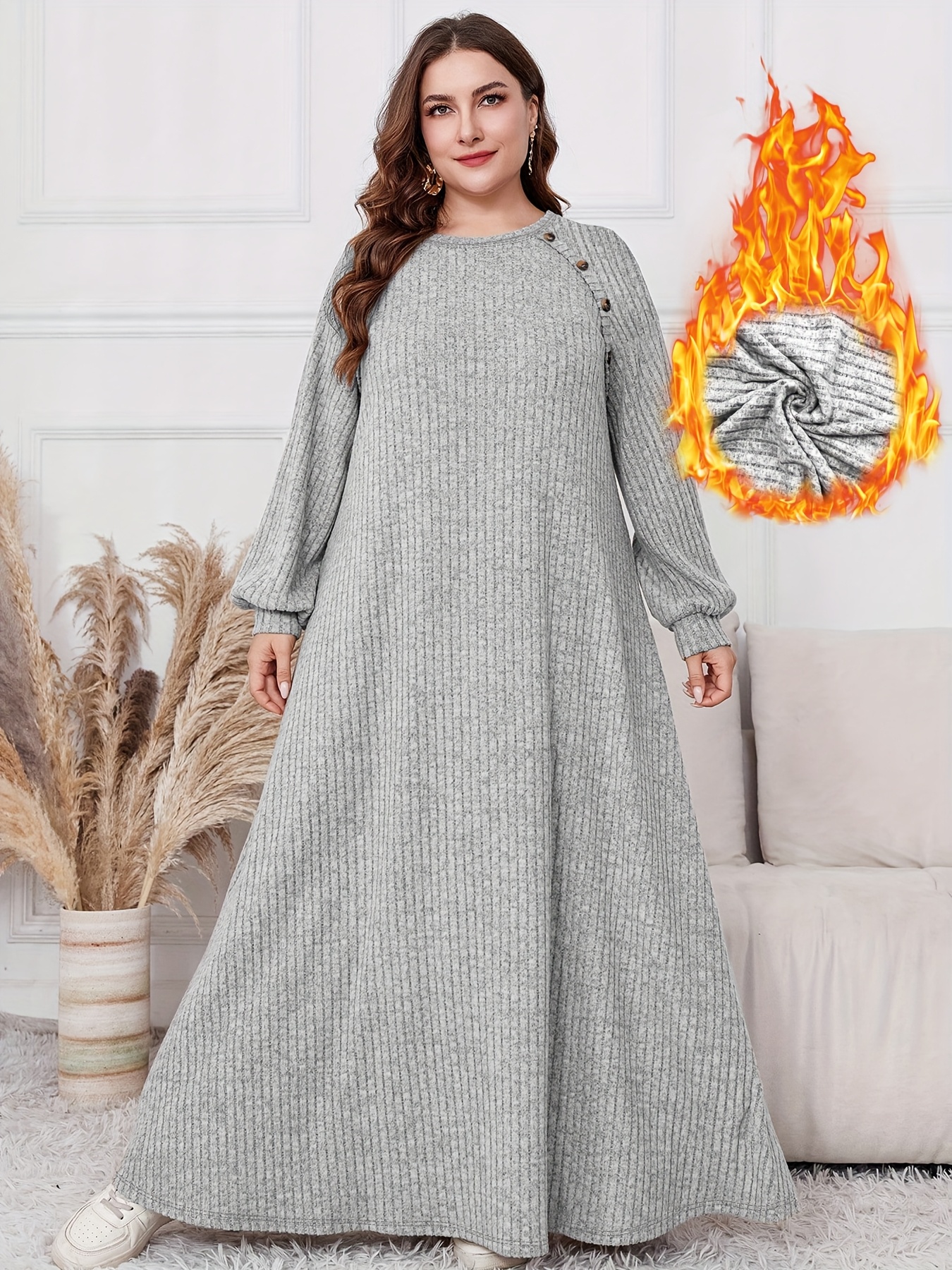 elegant loose winter dresses with sleeves Long Sleeve winter Dress with long flared sleeves main image 1